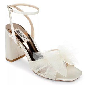 Badgley Mischka Women's TESS Heeled Sandal, Ivory Satin, 7.5, New with Tags